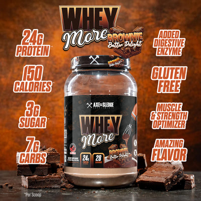 Axe & Sledge Whey More Brownie Batter protein powder highlights