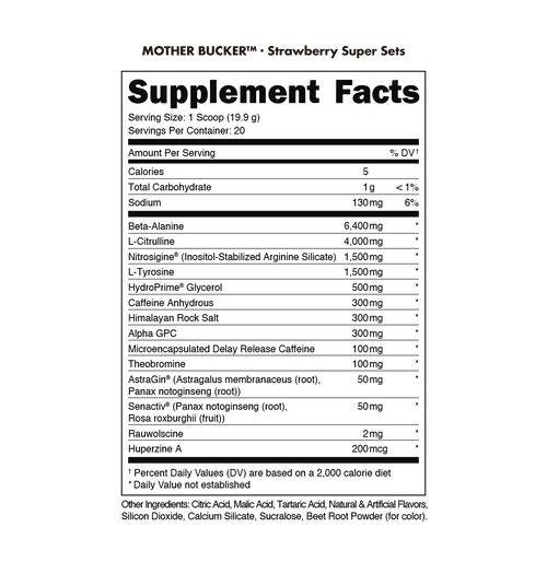 Bucked Up Mother Bucker Pre-workout Ingredient Panel and Formula