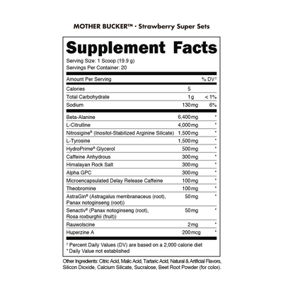Bucked Up Mother Bucker Pre-workout Ingredient Panel and Formula