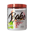 Bucked Up Babe Pre-workout supplement for women Sparkling Orchard Flavor in a container with red lid and colorful label on a white background