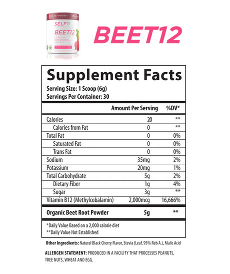 BEET12 - Organic Beet Powder + B-12 - 30srv by SelfEvolve