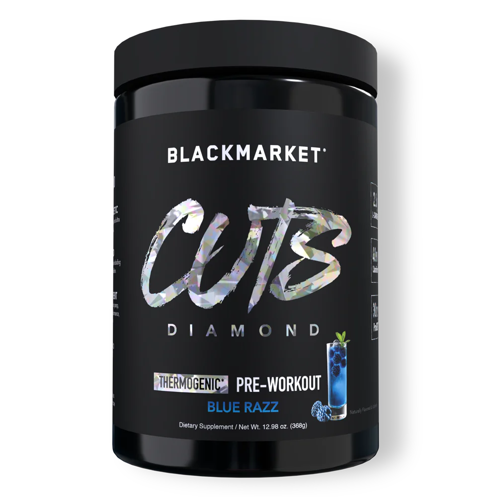 Blackmarket Labs Cuts Diamond Thermogenic pre-workout supplement in Blue Razz flavor