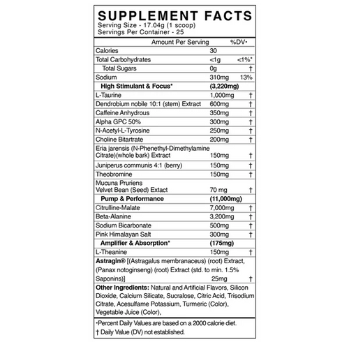 Back Market Adrenolyn Underground Ingredients Facts Panel