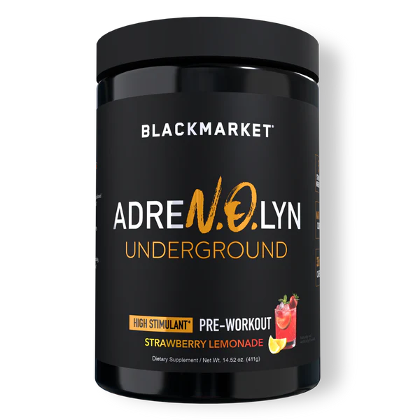 Blackmarket Adrenolyn Underground pre-workout high stimulant supplement in Strawberry Lemonade Flavor