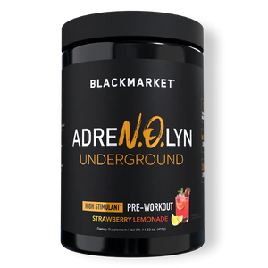 Blackmarket Adrenolyn Underground pre-workout high stimulant supplement in Strawberry Lemonade Flavor