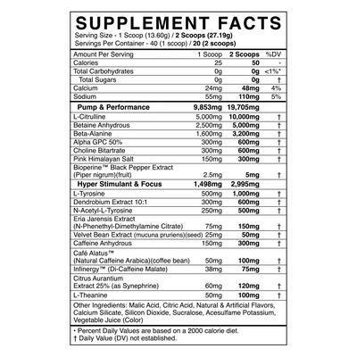 BlackMarket DEFY Pre-workout Supplement facts label with detailed ingredient list on a white background