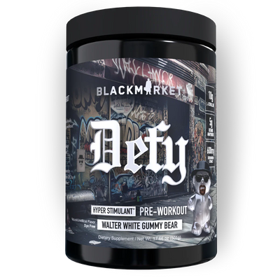 Blackmarket Defy pre-workout supplement in Walter White Gummy Bear