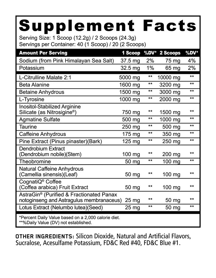 black mamba preworkout nutrition label
