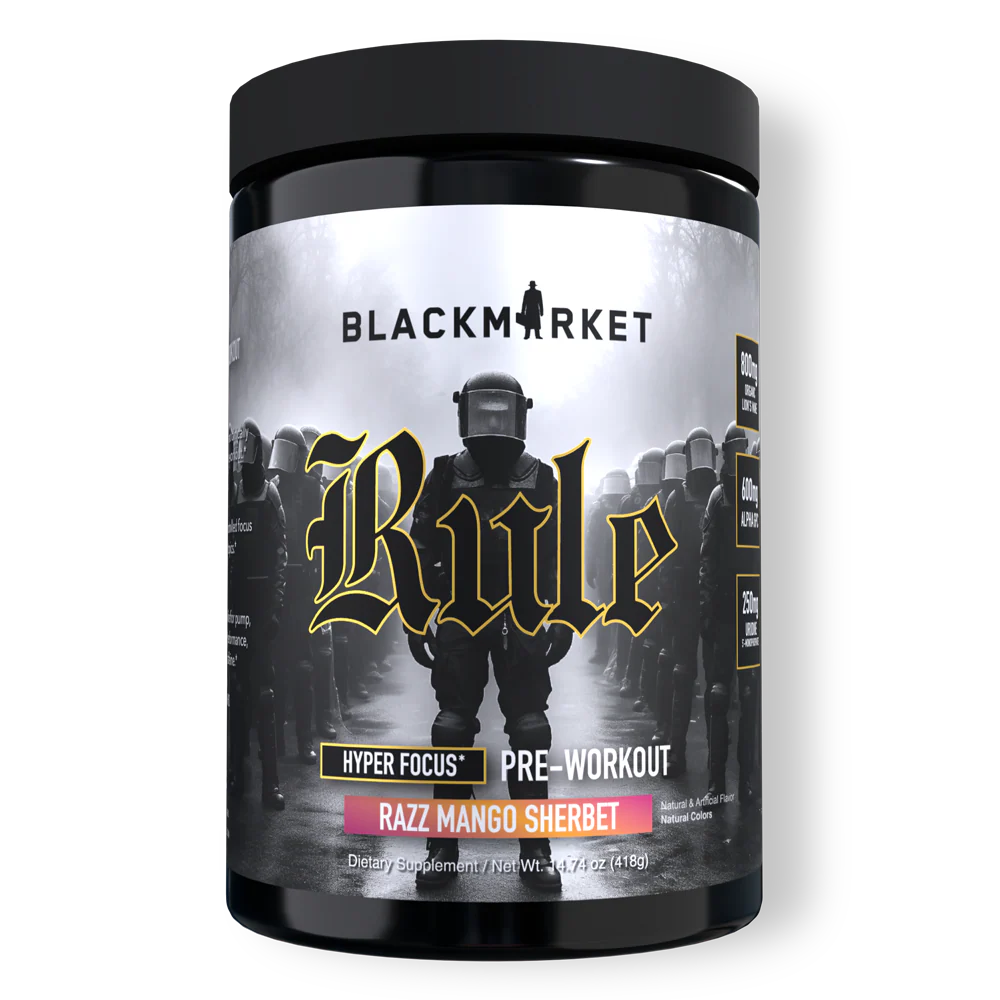 Blackmarket Rule Hyper Focus Pre Workout Razz Mango Sherbet
