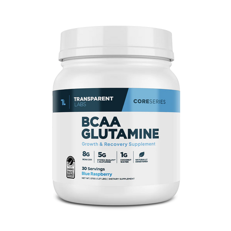 Transparent Labs BCAA Glutamine - 8000 Mg of BCAA Powder with L Glutamine for Post Workout Recovery, Muscle Growth, & Increased Endurance - 30 Servings