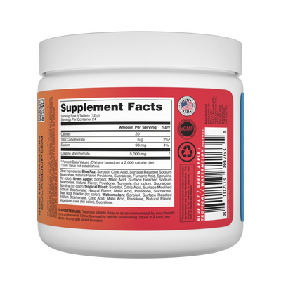 Bucked Up Creatine Candy Supplement Facts label.