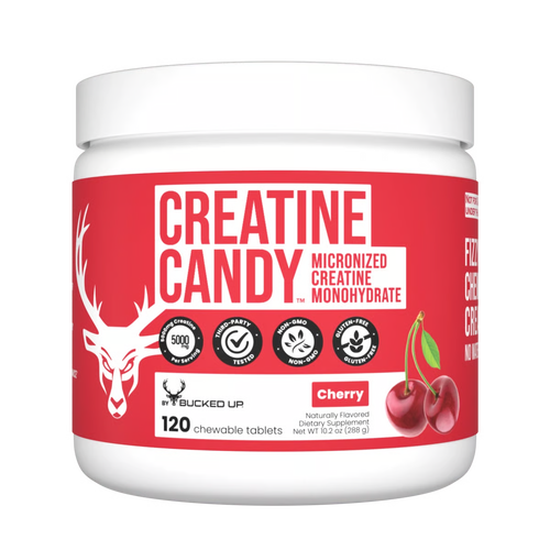 Bucked Up Creatine Candy supplement in Cherry flavor