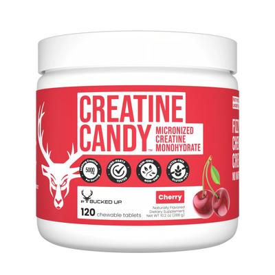 Bucked Up Creatine Candy supplement in Cherry flavor