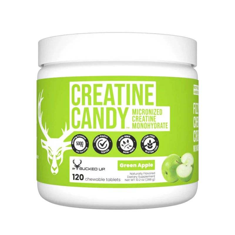 Bucked Up Creatine candy supplement in Green Apple