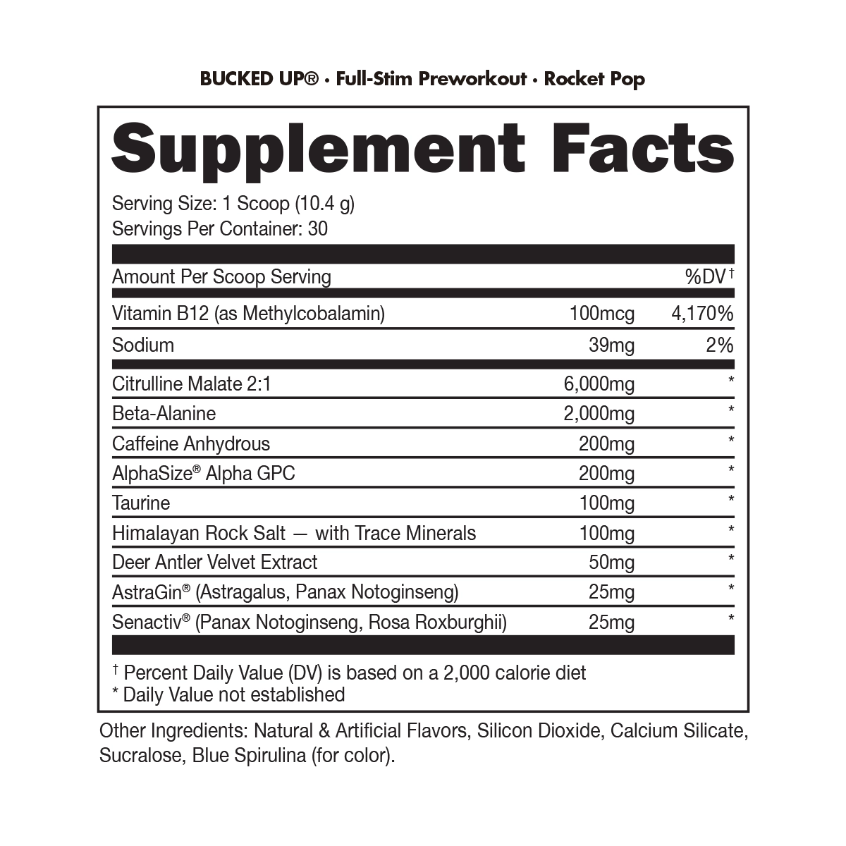 Bucked Up Pre-workout Supplement Fact Panel