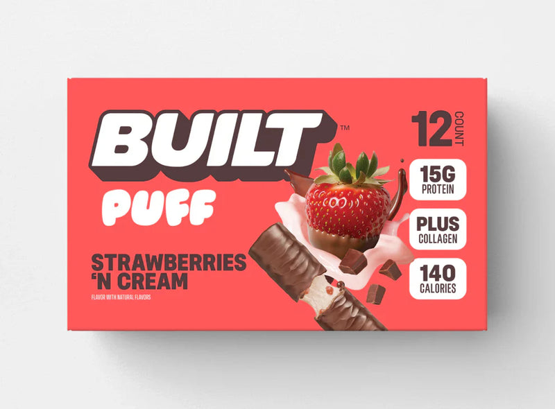 Built Puff Strawberries 'N Cream flavor 12 pack protein bars