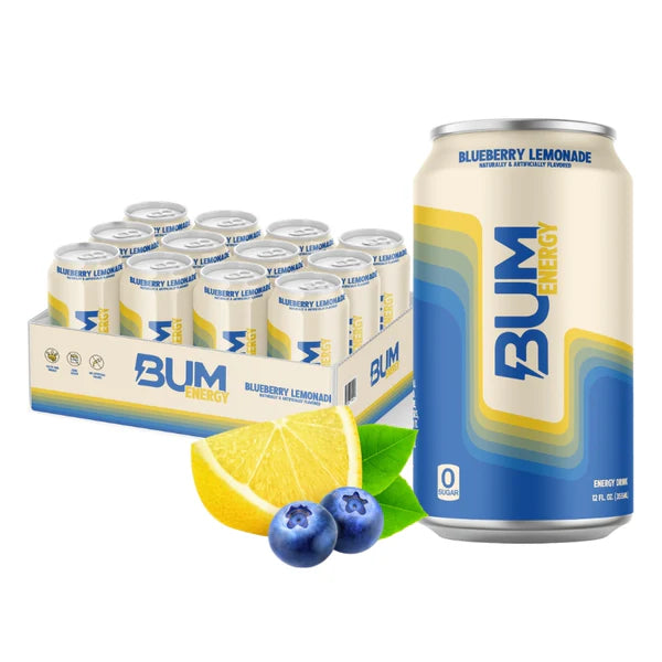 BUM Sugar-Free Energy Drink - Lightly Carbonated & No Artificial Colors, Natural Caffeine & Citicoline for Energy & Focus, Brain Boost & Workout Sports Beverage - 12 oz, 12-Pack