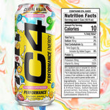 Cereal Killer C4 Energy Drink can with colorful label and nutrition facts panel on a multicolored background