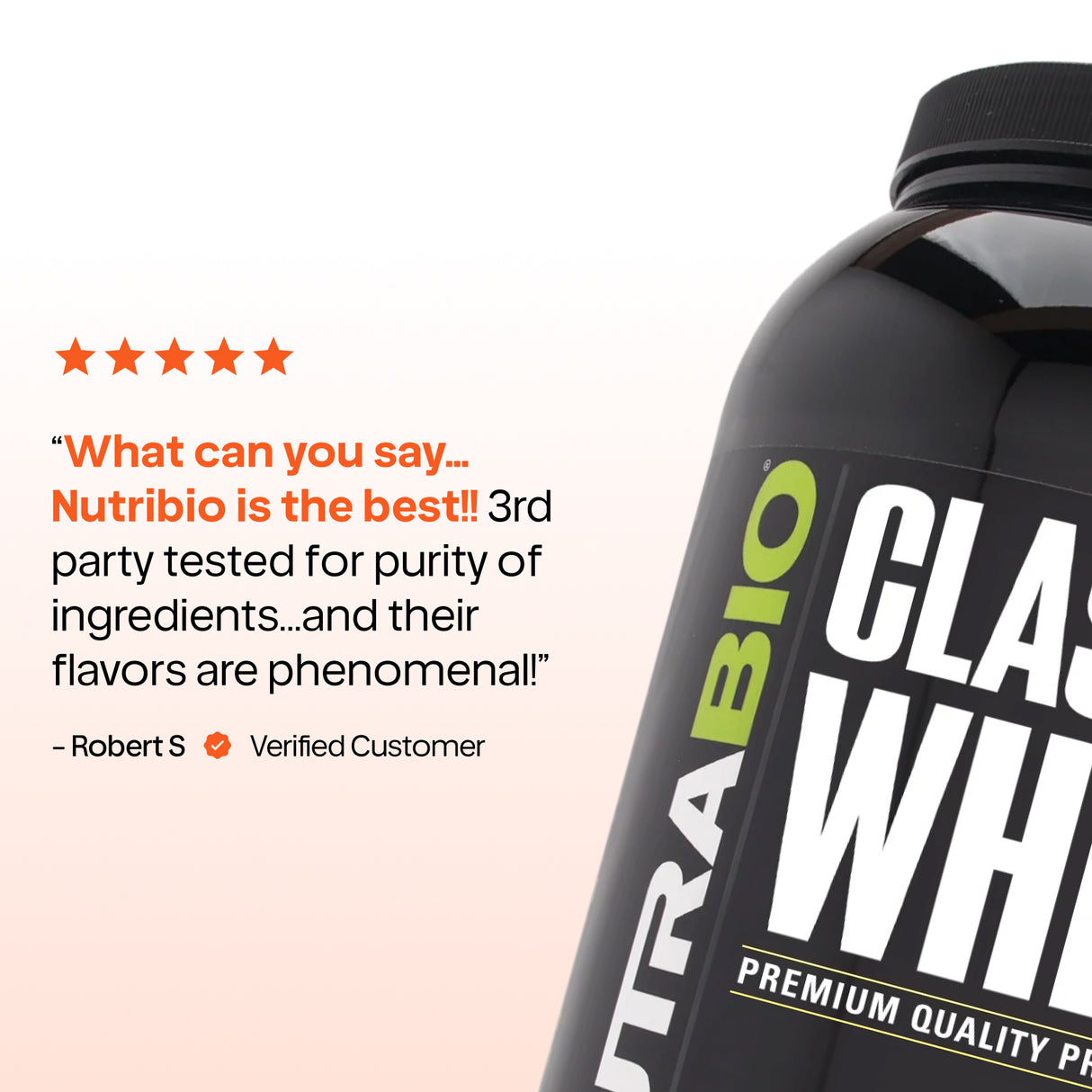 NutraBio Classic Whey — 100% Whey Protein Concentrate, 25g Protein