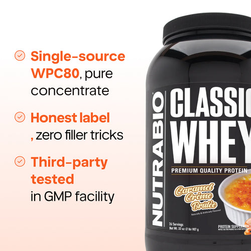 NutraBio Classic Whey — 100% Whey Protein Concentrate, 25g Protein