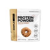 Package of Clean Simple Eats Maple Donut protein powder on a white background