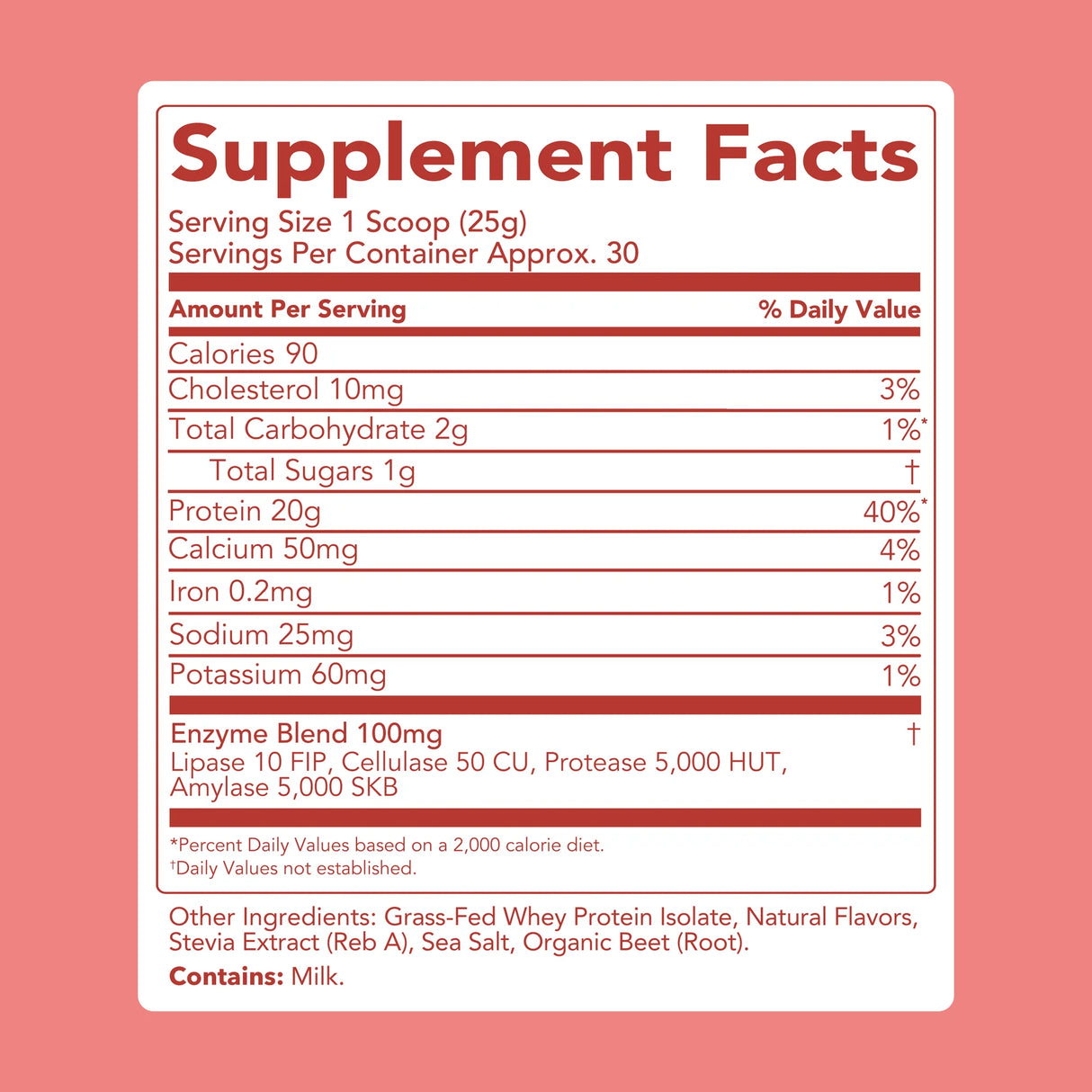 Clean Simple Eats Protein Powder Supplement facts label