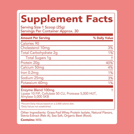Clean Simple Eats Protein Powder Supplement facts label
