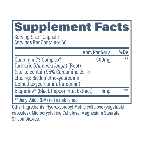 Supplement Facts label for Revive Curcumin C3 Advanced Turmeric Extract 