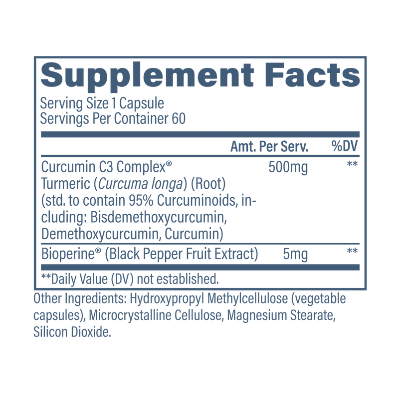 Supplement Facts label for Revive Curcumin C3 Advanced Turmeric Extract 