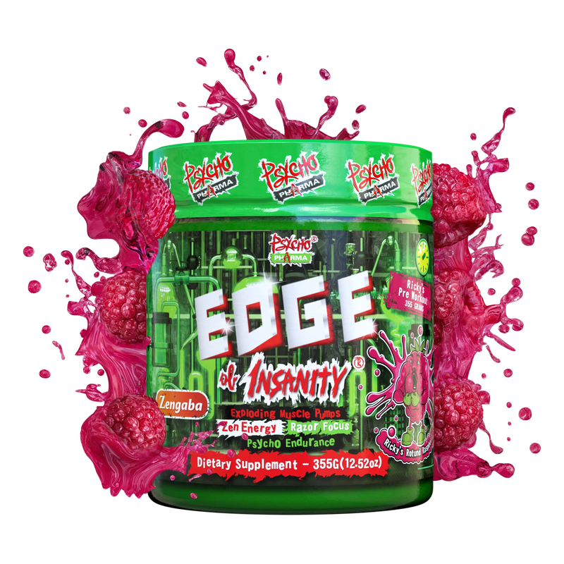 Edge of Insanity Pre Workout by Psycho Pharma in Rick's Rotund Raspberry
