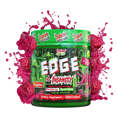 Edge of Insanity Pre Workout by Psycho Pharma in Rick's Rotund Raspberry