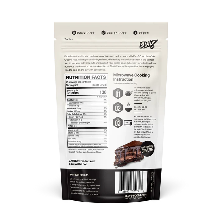 Elev8 Creamy Rice Chocolate Cake Nutrition Facts