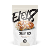 Elev8 Creamy Rice Cinnamon Roll flavor package on a white background