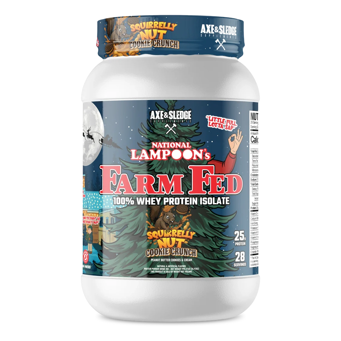 Axe & Sledge Farm Fed 100% Grass Fed Whey Protein Isolate Squirrelly Nut Cookie Crunch National Lampoon's
