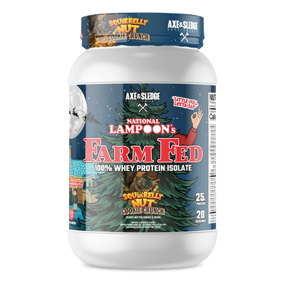 Axe & Sledge Farm Fed 100% Grass Fed Whey Protein Isolate Squirrelly Nut Cookie Crunch National Lampoon's
