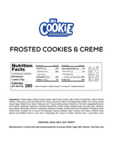 Nutrition facts label for Frosted Cookies & Creme Protein Toaster Pastry by My Cookie Dealer on a white background.