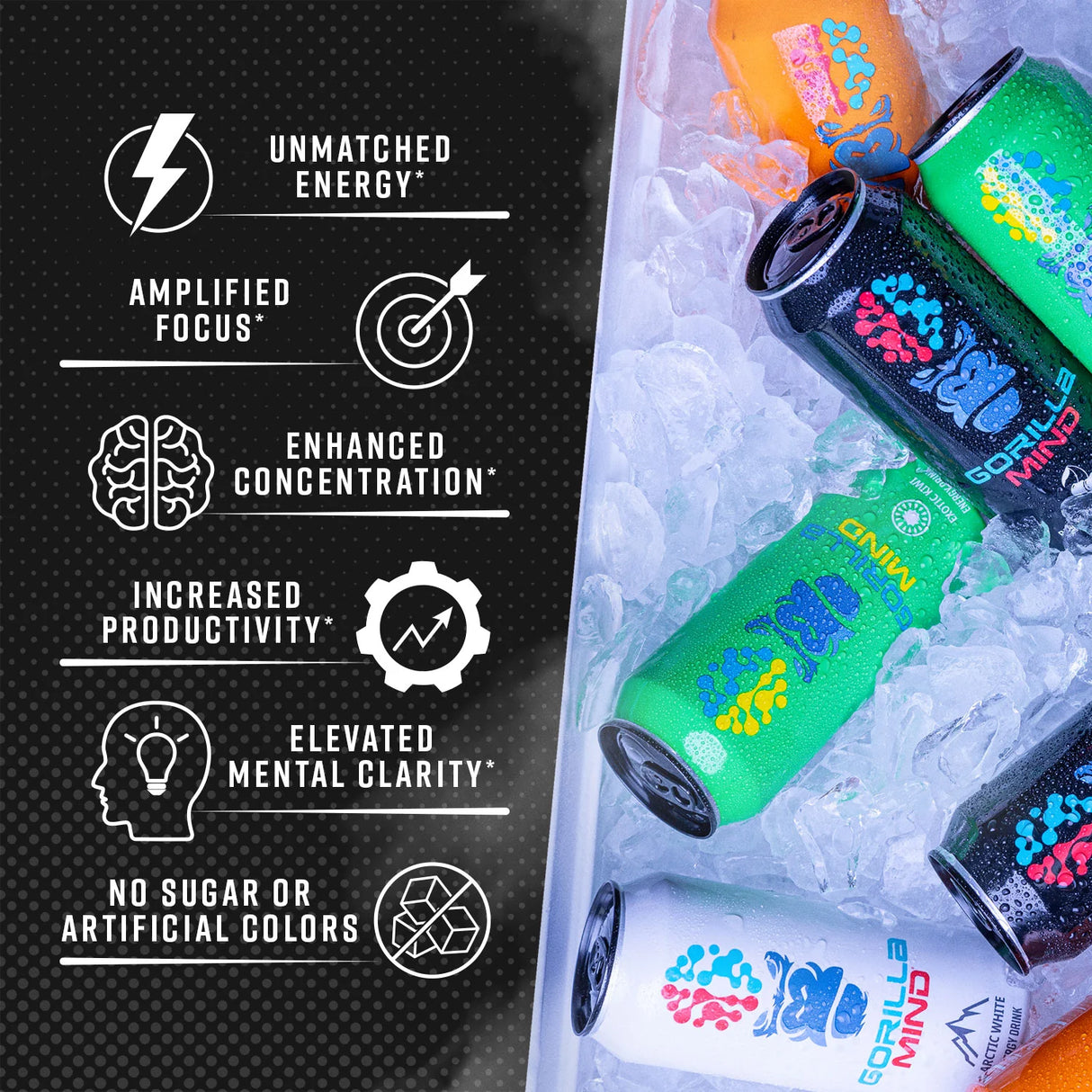 Gorilla Mind Energy Drink – Sugar-Free Nootropic Energy, 200mg Caffeine (12-Pack)
