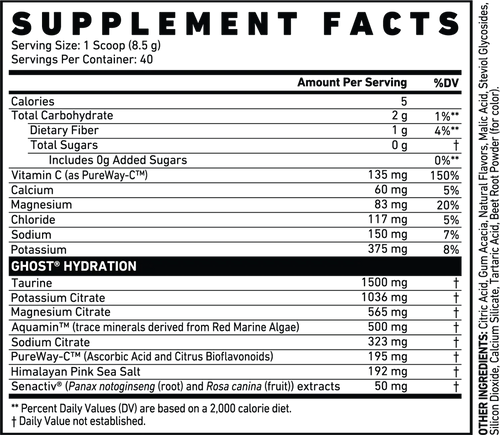 Ghost Hydration Powder Kiwi Strawberry flavor container with 40 servings, electrolyte blend, and hydration support for athletes, fitness, and daily wellness.