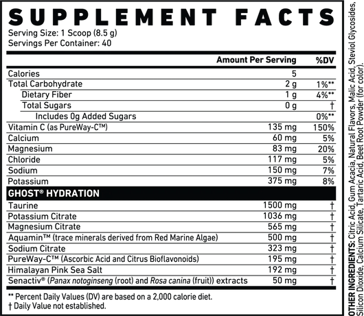 Ghost Hydration Powder Kiwi Strawberry flavor container with 40 servings, electrolyte blend, and hydration support for athletes, fitness, and daily wellness.
