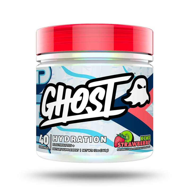 Ghost Hydration Powder supplement facts panel showing electrolyte blend, vitamins, minerals, and hydration-supporting ingredients for improved performance and recovery.