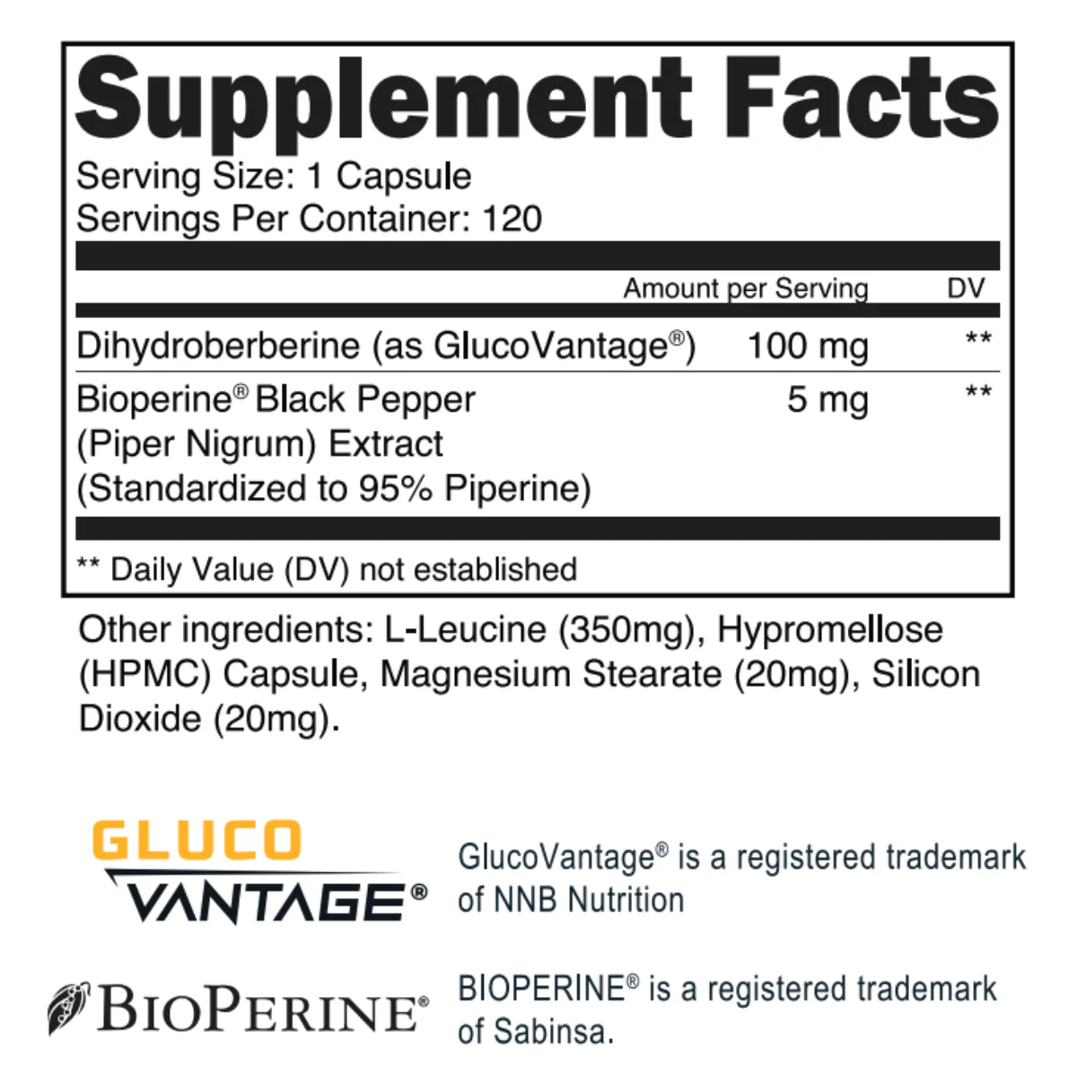 Transparent Labs GlucoVantage + BioPerine 120Caps