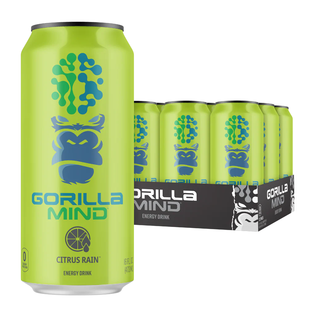 Gorilla Mind Energy Drink – 200 mg Caffeine, Tyrosine & Alpha‑GPC | 12‑Pack