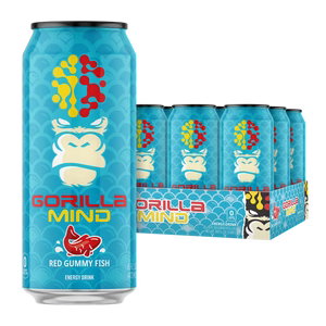 Gorilla Mind energy drink Red Gummy Fish 12 pack case