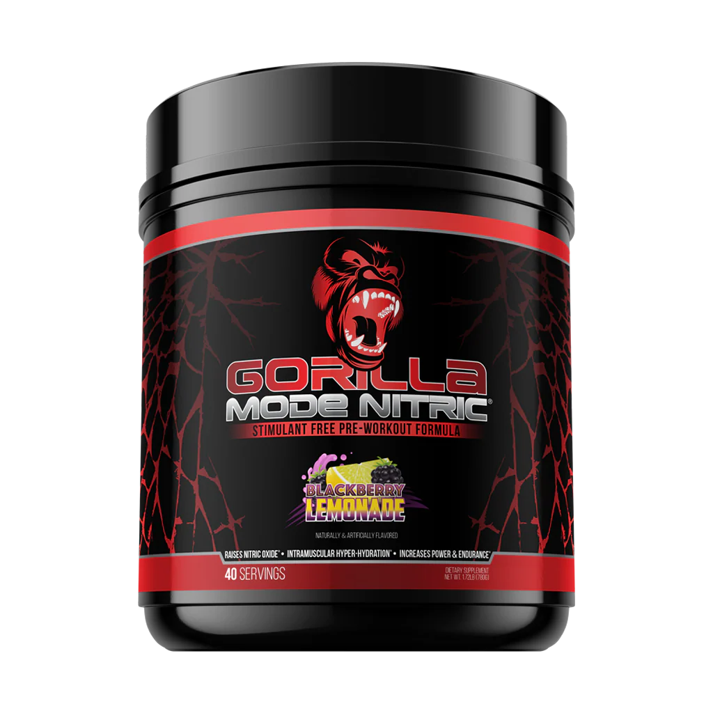 Gorilla Mode Nitric Stimulant Free Pre Workout with creatine by Gorilla Mind supplements in Blackberry Lemonade Flavor