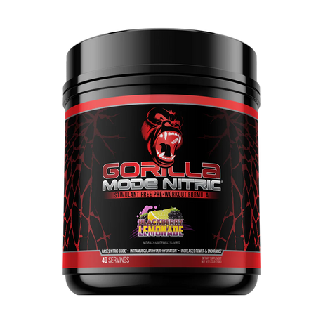 Gorilla Mode Nitric Stimulant Free Pre Workout with creatine by Gorilla Mind supplements in Blackberry Lemonade Flavor