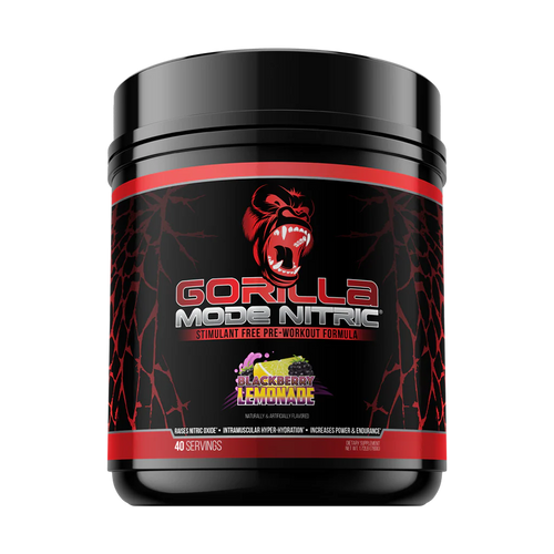 Gorilla Mode Nitric Stimulant Free Pre Workout with creatine by Gorilla Mind supplements in Blackberry Lemonade Flavor