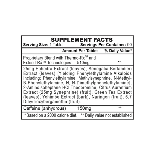 Supplement label with detailed ingredient list and serving size on a white background