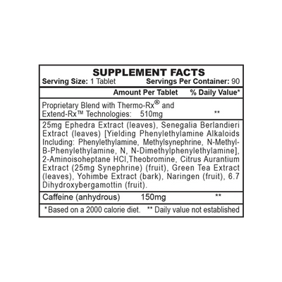 Supplement label with detailed ingredient list and serving size on a white background