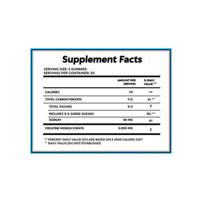 HYPD Supps Creatine Monohydrate Gummies Supplement facts label on a white background