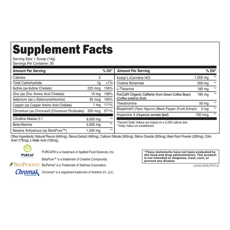 Transparent Labs Lean Pre-Workout – Clean Clinically Dosed Cutting Support with Natural Caffeine